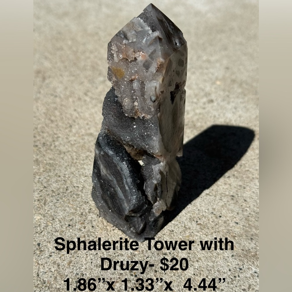 Sphalerite Crystal Tower - Black and Gray Natural Stone